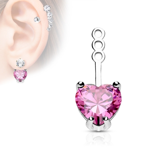 10mm Prong Set Heart CZ Earring Jacket / Cartilage Stud Add on Dangle - Picture 2 of 5